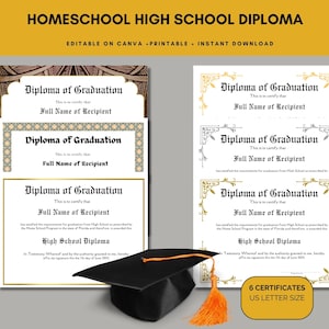 Home School High School Diploma, Canva Template, Editable Diplomas, Graduation Diplomas, Printable Diplomas, Home School Program