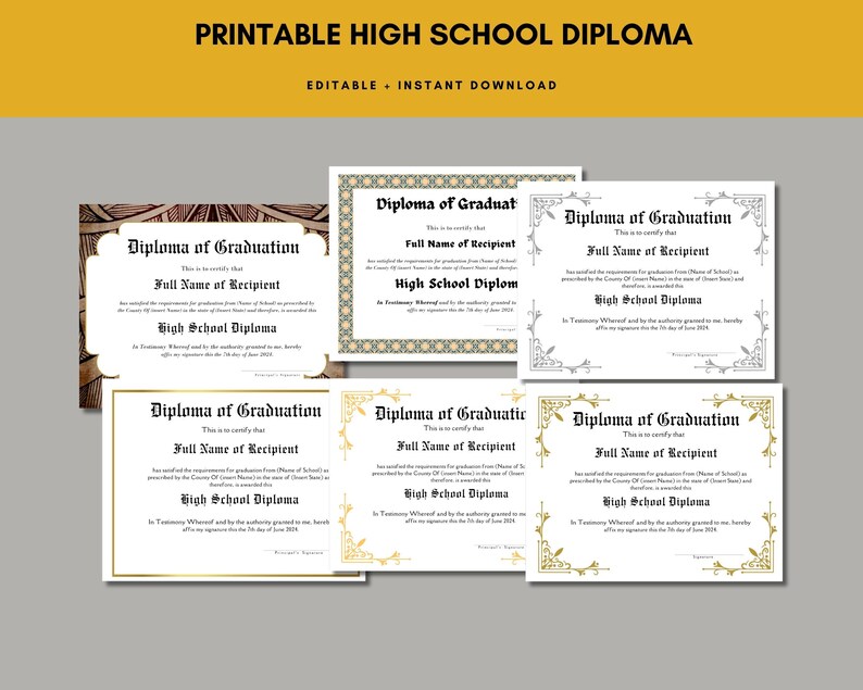 High School Diploma Printable, Canva Template, Editable Diplomas ...