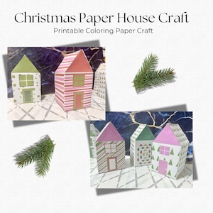 Weihnachten Papierhäuser druckbar, Bündel von 7 Farbe Haus und 6 Schwarz Weiß Haus, digitales Handwerk, Malseite, Aktivität für Kinder, Urlaub