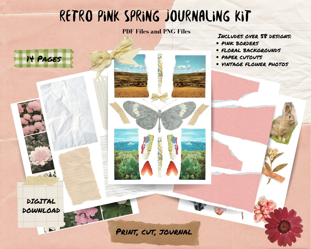 Spring Journaling Retro Spring Journaling Kit: Digital Collage, Scrapbook Paper (PDF ...