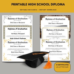 Diploma de secundaria imprimible, Plantilla de Canva, Diplomas editables, Diplomas de graduación, Diplomas imprimibles, Educación secundaria para adultos