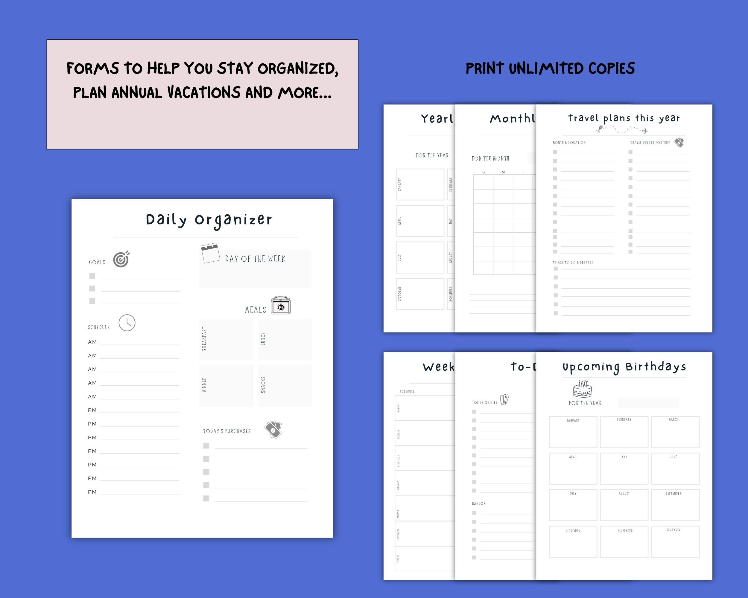 Planner Document Printable Planner Forms, Weekly Planner, Monthly Planner Sheets, Daily ...