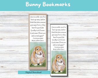 Printable Bookmarks, Velveteen Rabbit Inspired Bookmarks, Printable Watercolor Bookmark,  Digital Bookmark, Classroom Bookmarks, Book Club