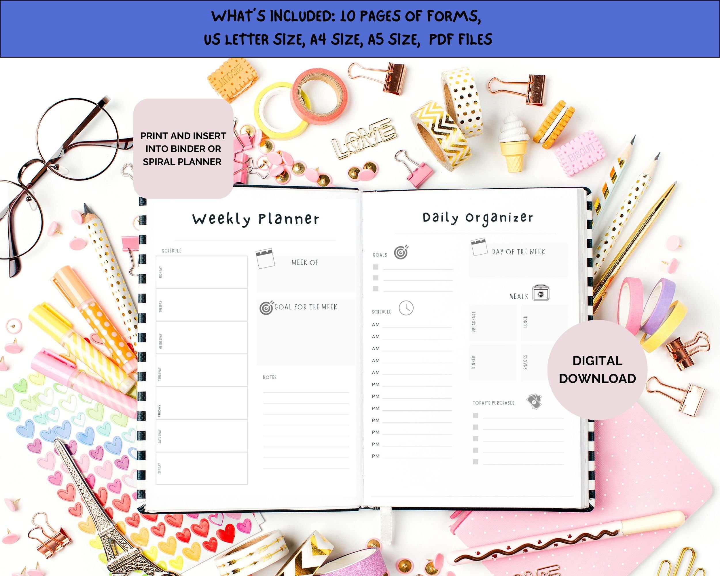 Planner Document Printable Planner Forms, Weekly Planner, Monthly Planner Sheets, Daily ...