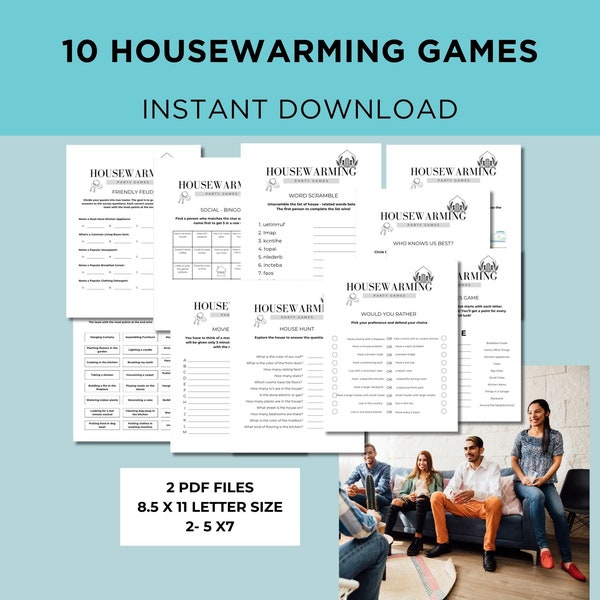 Housewarming Party Games,  New Neighbors Party, Games Bundle, Game Night, Family Games, New House, Games for Adults, Printable Games