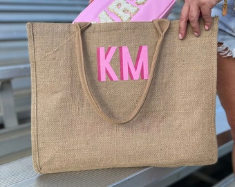 Jute Tote Carryall Bag | Shadow Monogram Jute Tote Personalized Bag | Shopping Bag