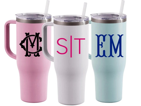 Custom Monogram 40 Oz Tumbler With Handle Stanley Cup Dupe 