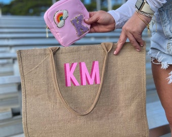 Shadow Monogram Jute Carryall Bag, Shadow Monogram Bag, Jute Tote, Personalized Bag, Custom Bag, Shopping Bag