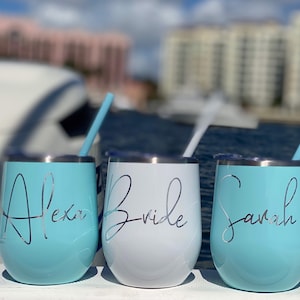 Wine tumbler / 12 oz Double Wall stainless steel wine tumbler / custom wine glass / bride bridesmaid wine tumblers / personalized gift / cus
