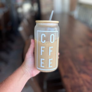 Personalized Iced Coffee Cup Glass Can Soda Cup with Lid and Straw