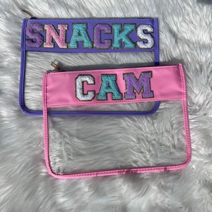 Nylon Clear pouch with patches, lunch bag, snack bag, clear bags, cosmetic bag, personalized gift,