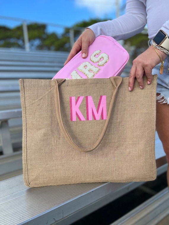 Jute Tote Carryall Bag Shadow Monogram Jute Tote Personalized Bag Shopping Bag Etsy