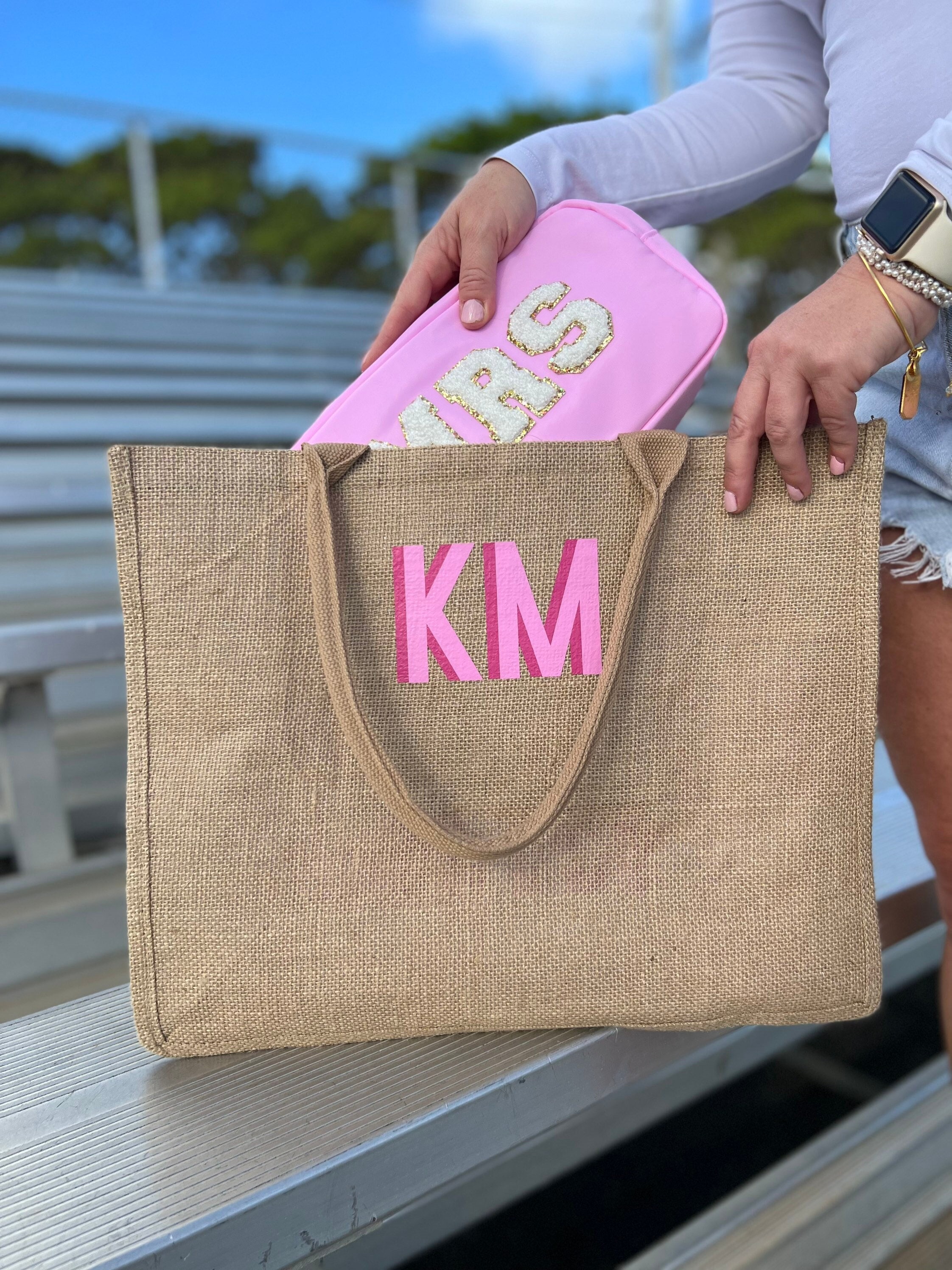 Monogrammed jute tote bags hot sale