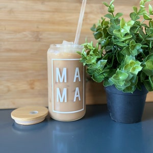 Personalized Iced Coffee Cup Glass with Bamboo Lid and Plastic Straw Gifts for Women, Friends, Bridesmaids  Can Soda Cup