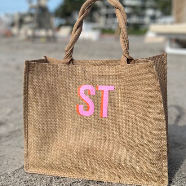 Jute Tote Personalized Bag , Striped Shadow Monogram Bag, Jute Tote , Custom Bag, Shopping Bag