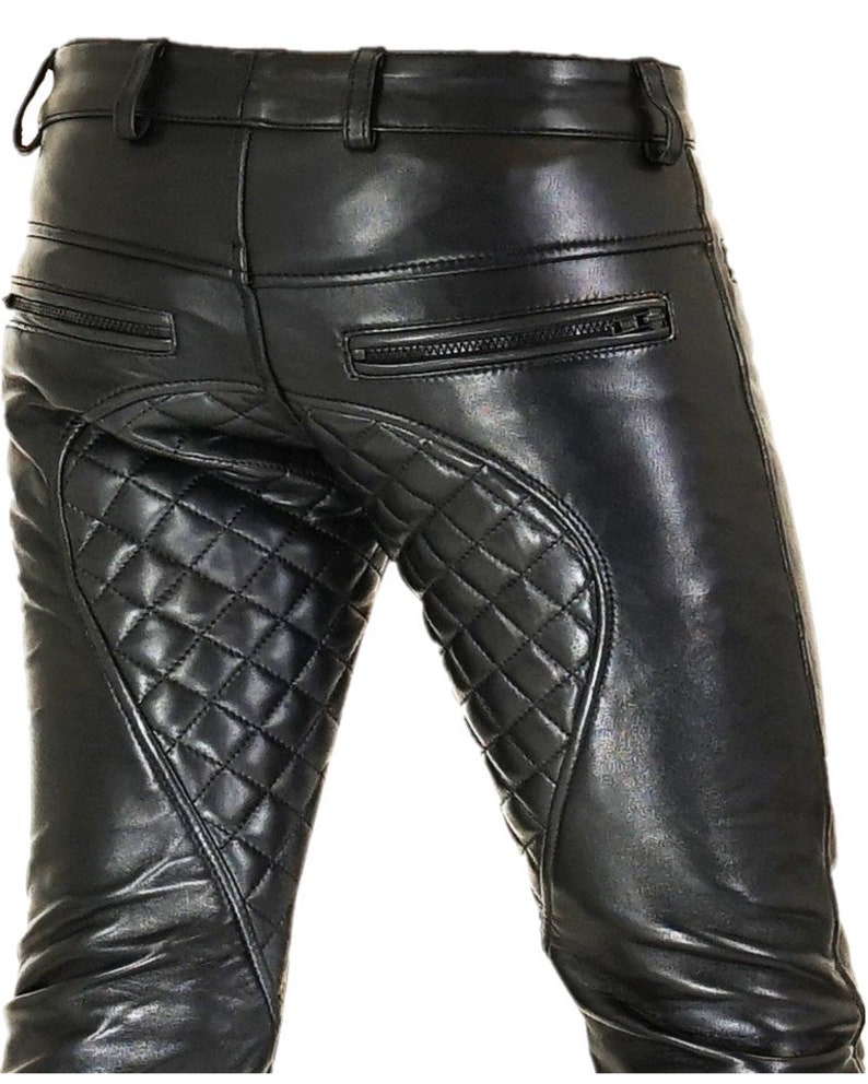 Men Real Leather Quilted Pants With Zipper Sheep/lambskin Etsy