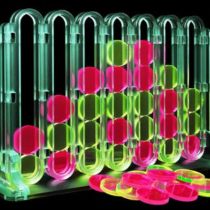 Acrylic Four In A Row Game - Game Changing Décor - Frosted Seafoam Green with Translucent Pink and Yellow Game Pieces