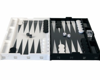 Conjunto de Backgammon em acrílico incrustado – Preto e Branco - Médio