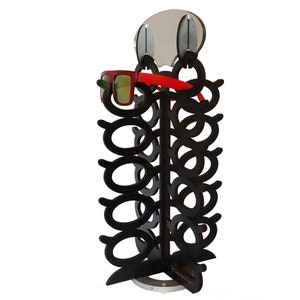 20 ct Wood Rotating Sunglasses Rack with 2-Side Mirror - Oversize Glasses