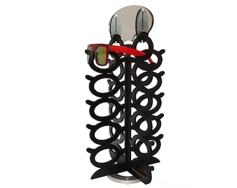 20 ct Wood Rotating Sunglasses Rack with 2-Side Mirror - Oversize Glasses