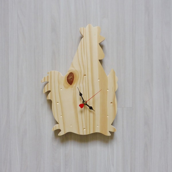 Horloge poule en bois