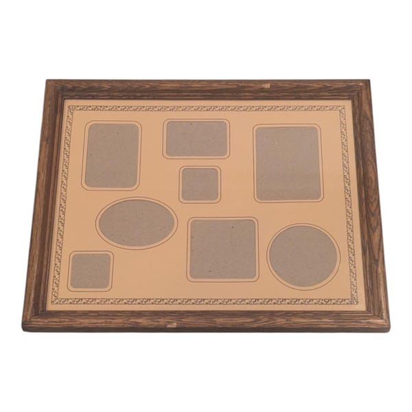 Vintage 1970s 1980s Wooden Collage Picture Frame with Cottagecore Photo Mat - 8 Openings