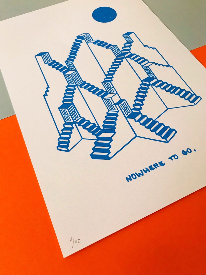 Screen print Gift Art Print Original Artwork Wall Art Limited edition Nowhere to Go Abstract A4 Poster Design Graphic