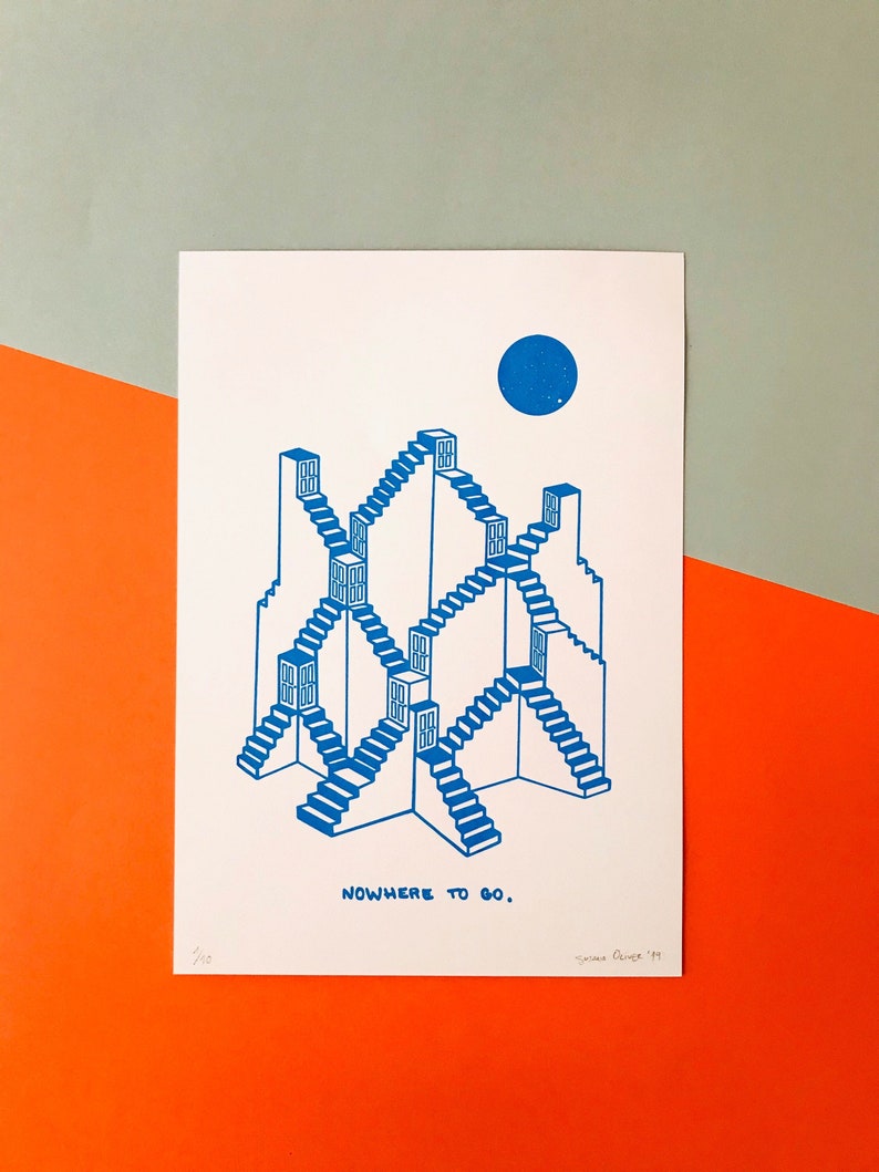 Screen print Gift Art Print Original Artwork Wall Art Limited edition Nowhere to Go Abstract A4 Poster Design Graphic