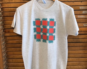 Graphic t-shirt / hand printed / abstract gingham / silkscreen / screen printed / original