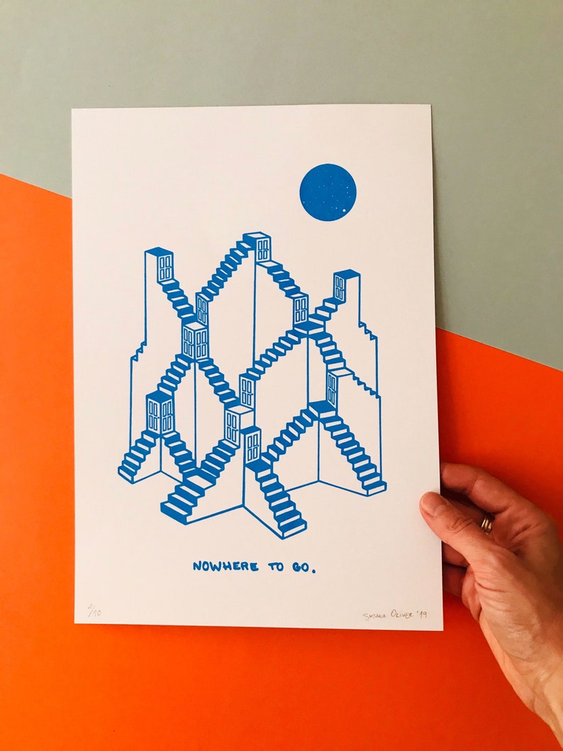 Screen print Gift Art Print Original Artwork Wall Art Limited edition Nowhere to Go Abstract A4 Poster Design Graphic