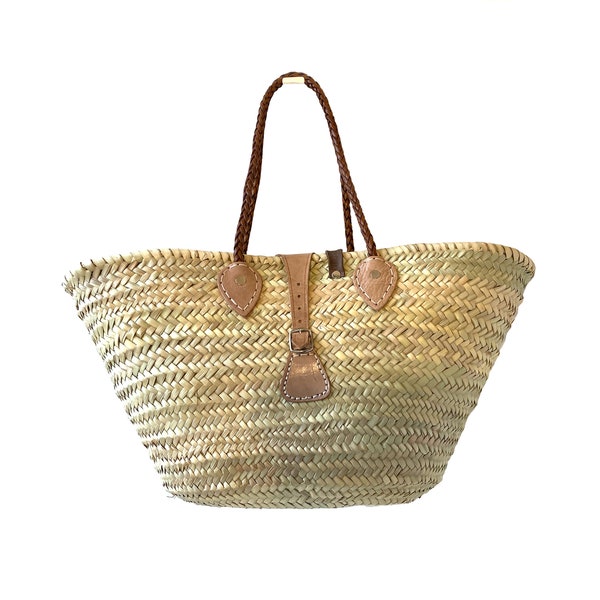 Sac panier en fibre de palme Ibiza avec poignées en cuir et boucle en cuir Panier pique-Sac Ibiza par cano-flow