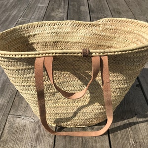Strandtasche groß aus Palmfasern mit Lederhenkeln Picknickkorb Ibizatasche Korb Korbtasche Ibizakorb Shoppingbag Umhängetasche von cano-flow