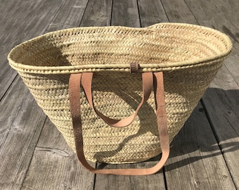 Large beach bag made of palm fibers with leather handles Picnic basket Ibiza bag Basket Basket bag Ibiza basket Shopping bag Shoulder bag by cano-flow