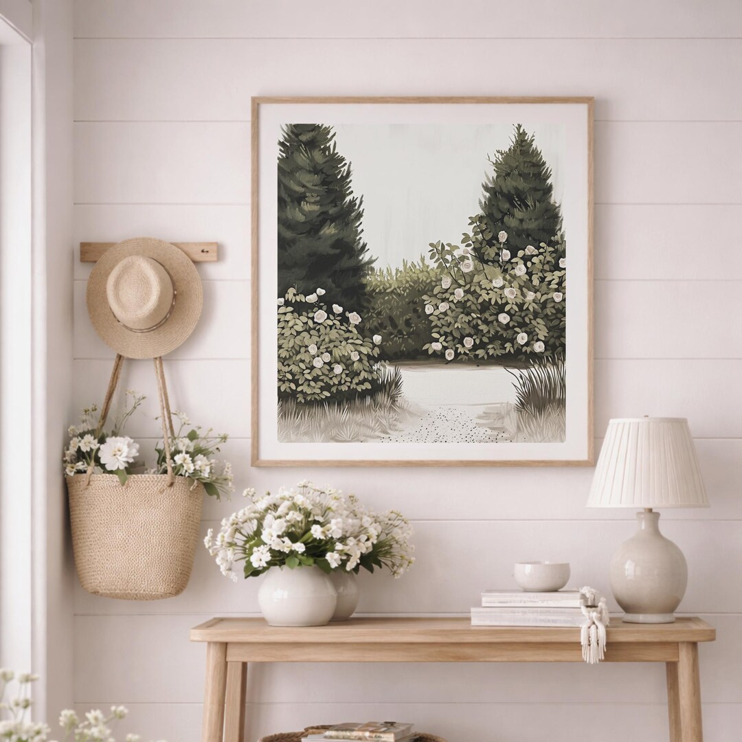 English Rose Garden Landscape Printable Art | Romantic Cottage Garden ...