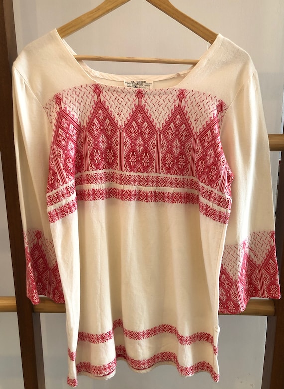 Vintage Ivory and Pink Embroidered Top