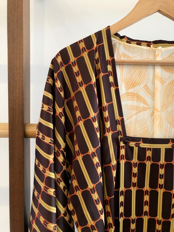Vintage Brown, Orange and Mustard Silk Kimono - image 2