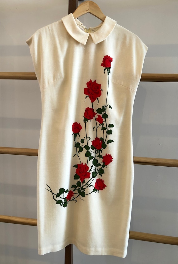 Vintage Dress in Ivory with Roses