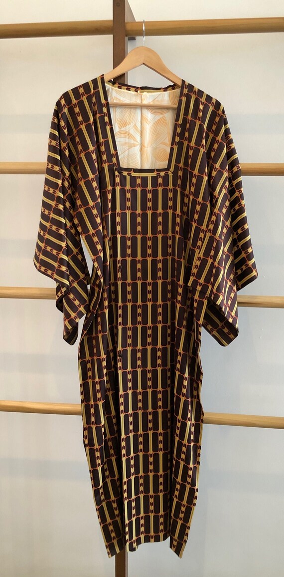 Vintage Brown, Orange and Mustard Silk Kimono - image 1