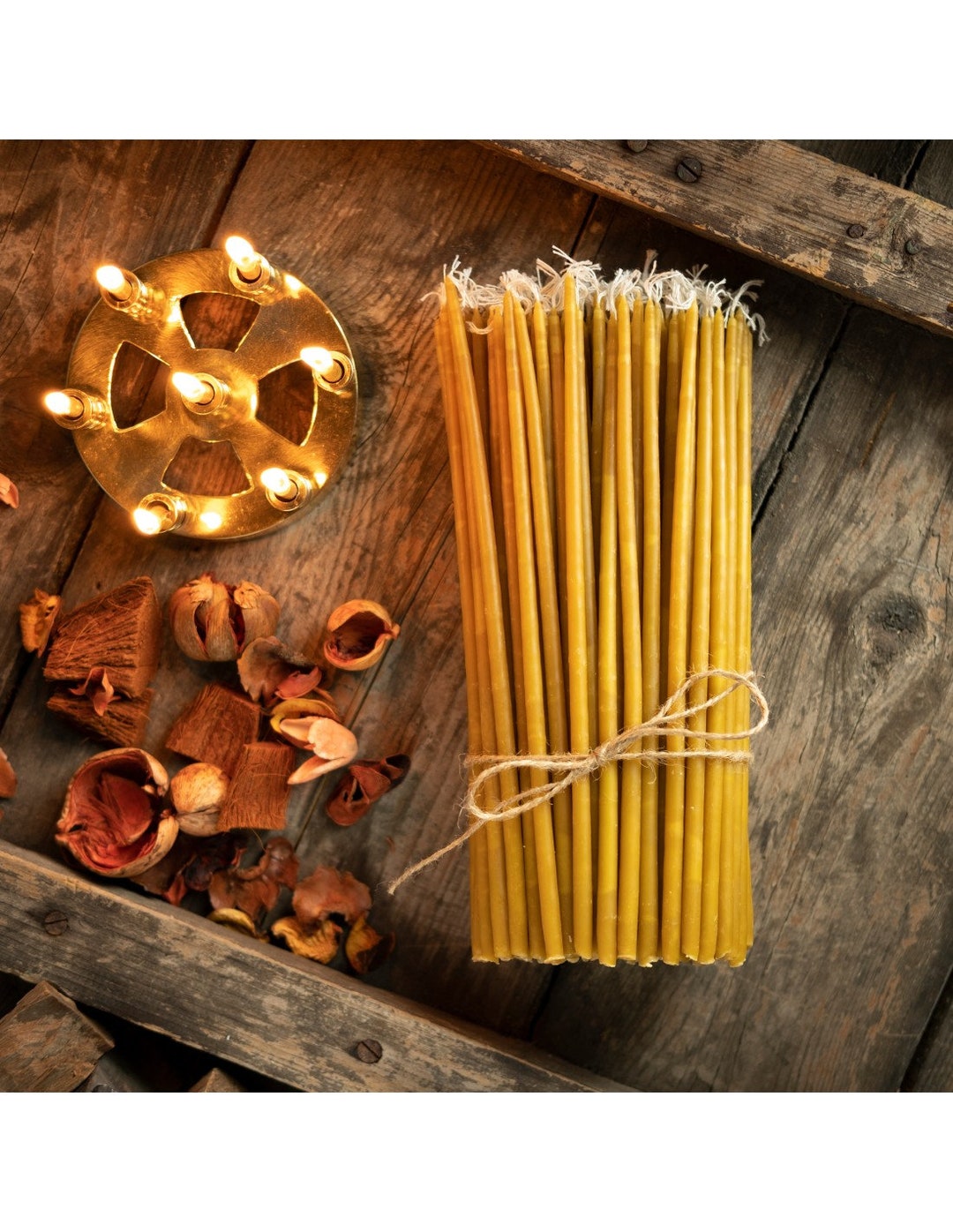 Dipped Beeswax Taper Candles, Slim 22cm X 5mm, Pure Beeswax Church