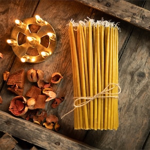 Dipped beeswax taper candles, slim - 22cm x 5mm, Pure Beeswax Church Candles - Dipped Tapered, Thinner Size