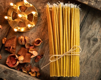 Dipped beeswax taper candles, slim - 22cm x 5mm, Pure Beeswax Church Candles - Dipped Tapered, Thinner Size