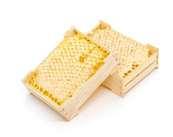 2 x 350 Multi Pack - 100% Natural Raw Honeycomb Of Wildflower, Pure Raw Honey In A Comb, Wooden Frame