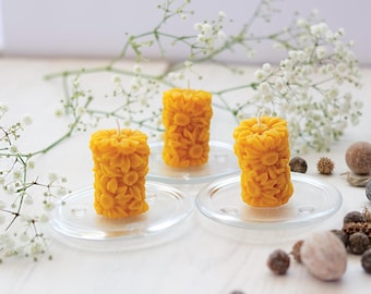 Daisies Beeswax Candle, natural candle, Daisies candle, Daisy flowers candle of 100% beeswax