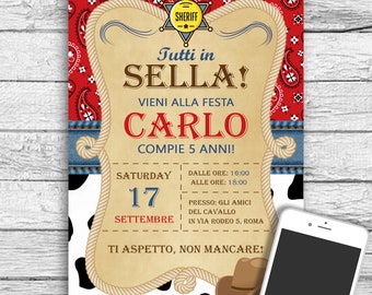 COWBOY - Invito digitale per festa di compleanno a tema, invito stampabile - Whatsapp Invitation - Invito western rodeo cavallo cowgirl