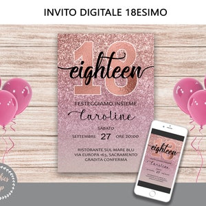 18 YEARS OLD - Digital Birthday Party Invitation, Printable Invitation - Whatsapp Invitation - Girl Age 18 Invitation