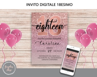 18 ANNI - Invito digitale per festa di compleanno, invito stampabile - Whatsapp Invitation - Invito Maggiorenne ragazza