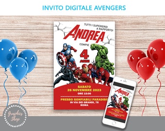 AVENGERS - Invito digitale per festa di compleanno a tema, invito stampabile - Whatsapp Invitation - Invito Avengers