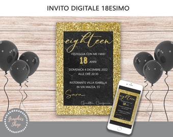 18 ANNI - Invito digitale per festa di compleanno, invito stampabile - Whatsapp Invitation - Invito Maggiorenne