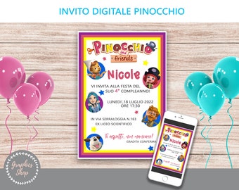 PINOCCHIO - Invito digitale per festa di compleanno a tema, invito stampabile - Whatsapp Invitation - Invito Pinocchio and Friends