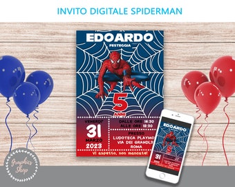 SPIDERMAN - Invito digitale per festa di compleanno a tema, invito stampabile - Kit party etichette bottiglia poster ragnatela cialda torta